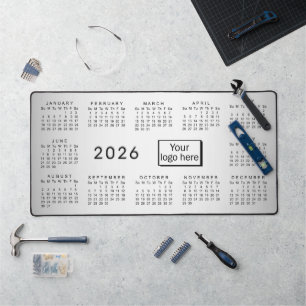 Blurred Grey Background Custom Logo 2026 Calendar Desk Mat