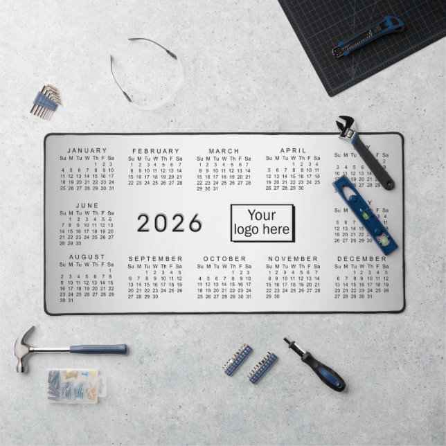 Blurred Grey Background Custom Logo 2026 Calendar Desk Mat (Workstation)