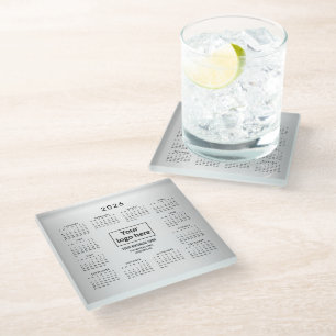 Blurred Grey Background Custom Logo 2026 Calendar Glass Coaster