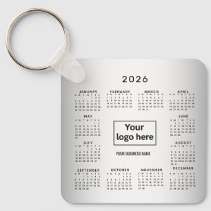 Blurred Grey Background Custom Logo 2026 Calendar Keychain