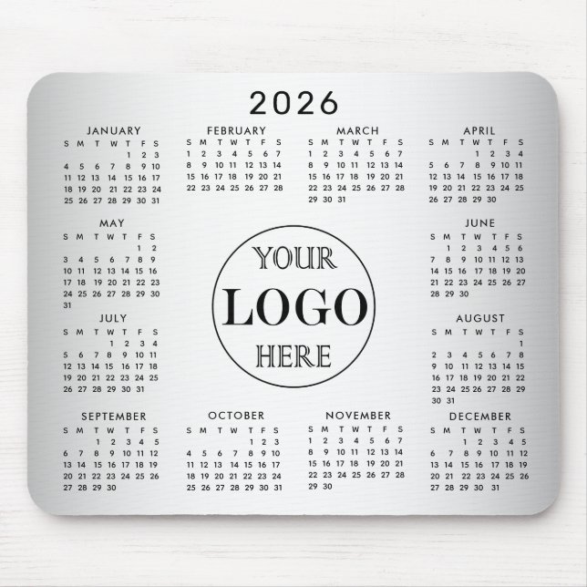 Blurred Grey Background Custom Logo 2026 Calendar Mouse Pad (Front)