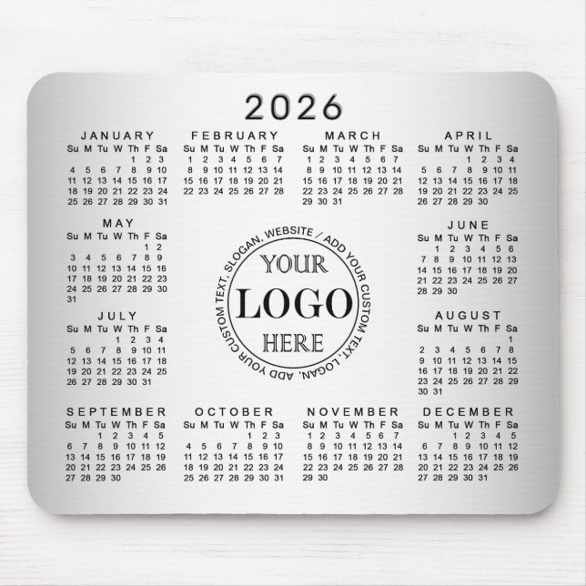 Blurred Grey Background Custom Logo 2026 Calendar Mouse Pad (Front)