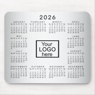 Blurred Grey Background Custom Logo 2026 Calendar Mouse Pad