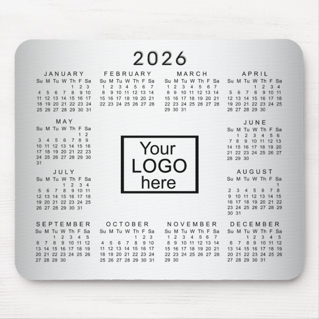 Blurred Grey Background Custom Logo 2026 Calendar Mouse Pad (Front)