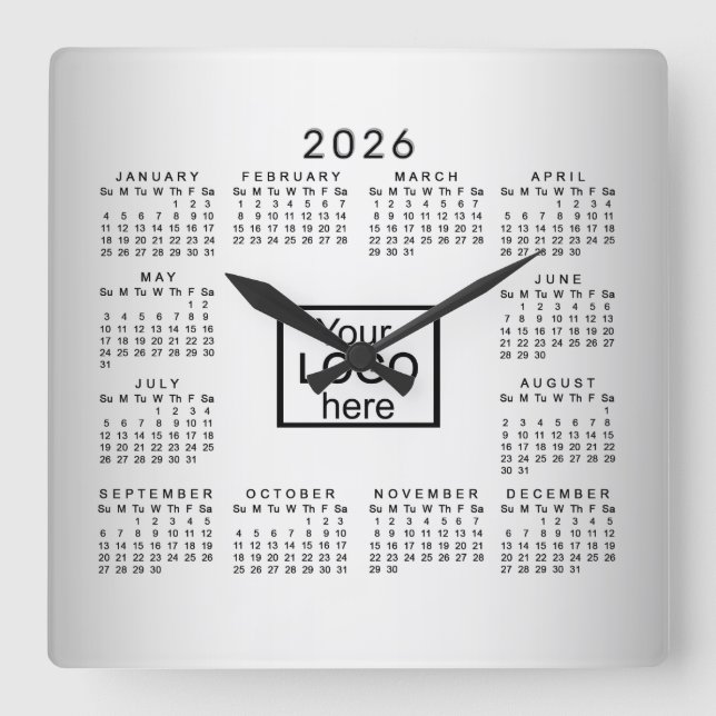 Blurred Grey Background Custom Logo 2026 Calendar Square Wall Clock (Front)