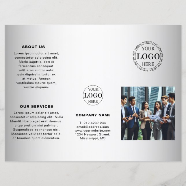 Blurred Grey Background Custom Logo Brochure (Front)