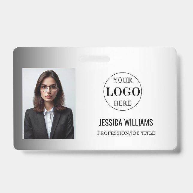 Blurred Grey Background Custom Logo Business Badge (Front)