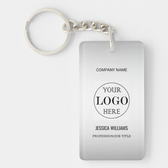 Blurred Grey Background Custom Logo Business Keychain (Front)