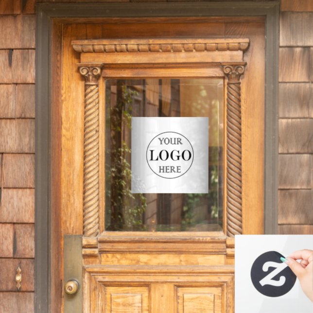 Blurred Grey Background Custom Logo Business Window Cling (Home Door)