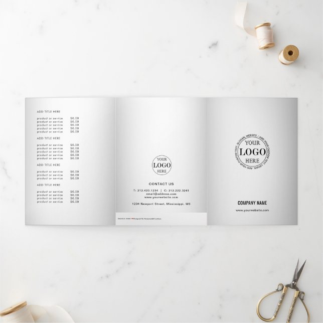 Blurred Grey Background Custom Logo Price List  Tri-Fold Card (Outside)