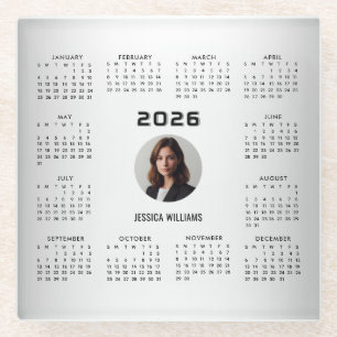 Blurred Grey Background Custom Photo 2026 Calendar Glass Coaster