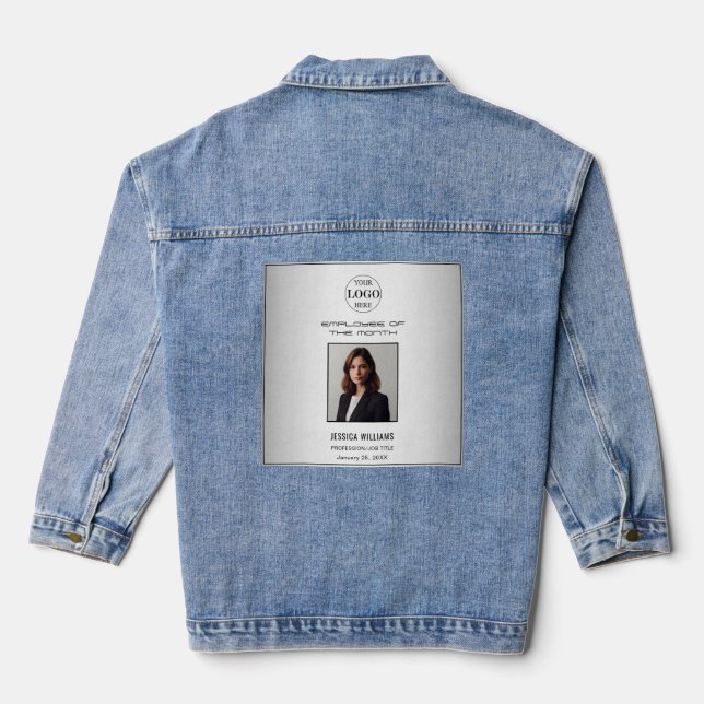 Blurred Grey Background Employee of the Month Logo Denim Jacket (Back)