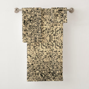 Blurred small squares or tiles, beige or khaki bath towel set