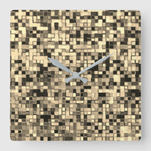 Blurred small squares or tiles, khaki beige colour square wall clock