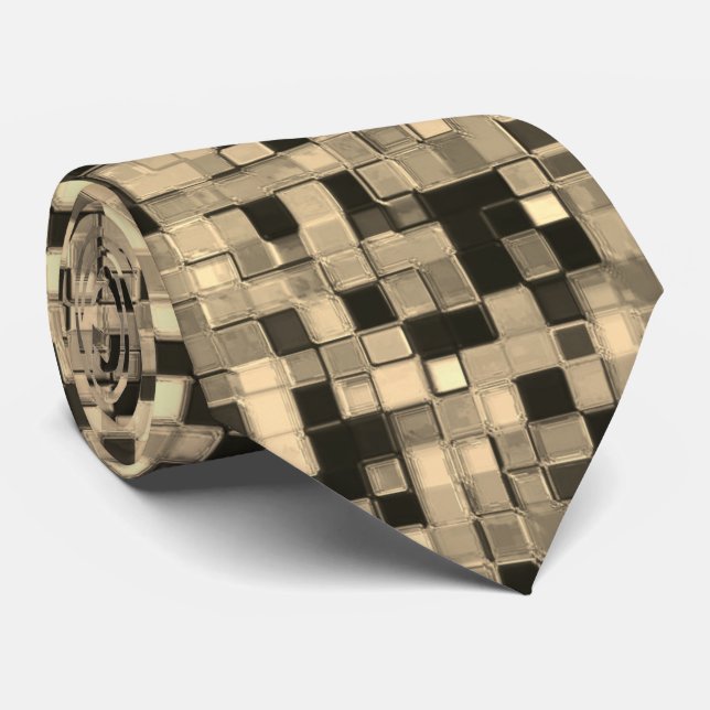 Blurred small squares or tiles, khaki beige colour tie (Rolled)