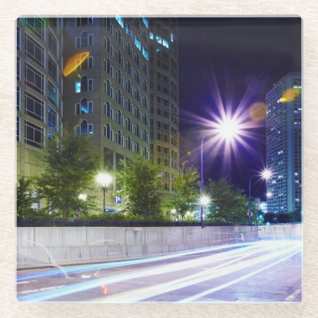 Blurred Traffic at Night Glass Coaster (Front)