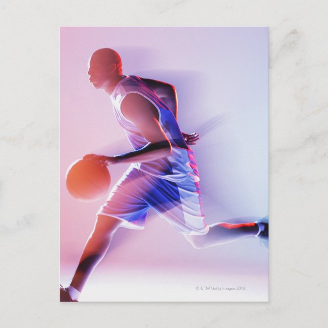 Blurred view of basketball player dribbling postcard (Front)