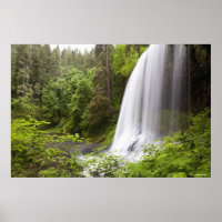 Blurred Waterfall and Forest View in Oregon