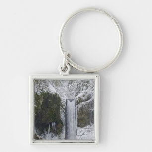 Blurry Waterfall Surrounded by a Snowy Forest Keychain