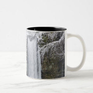 Blurry Waterfall Surrounded by a Snowy Forest Two-Tone Coffee Mug