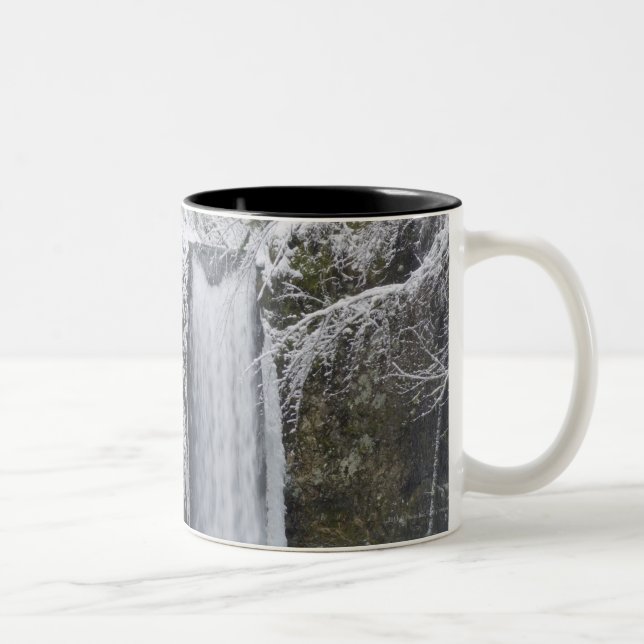 Blurry Waterfall Surrounded by a Snowy Forest Two-Tone Coffee Mug (Right)