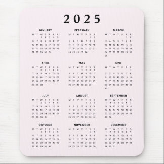 Blush 2025 Monthly Calendar Mouse Pad