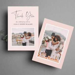 Blush 2 Photo Modern Calligraphy Wedding Thank Y You Card