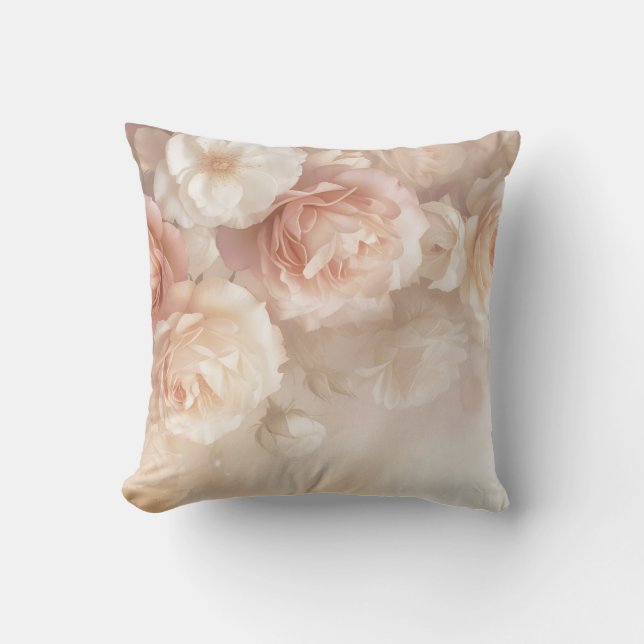Blush 3 D Watercolor Roses Throw Pillow (Front)