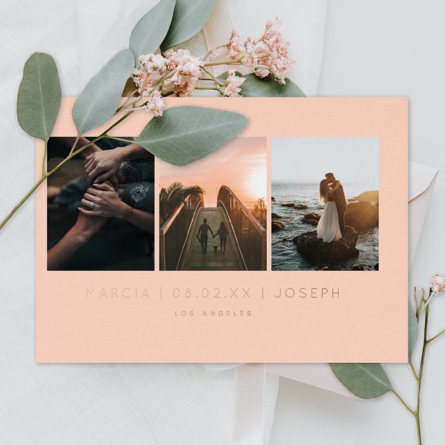 Blush 3 Photo Save the Date Foil Invitation (Creator Uploaded)