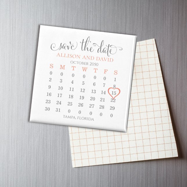 Blush 6 Rows Calendar Save the Date Wedding Magnet (Creator Uploaded)