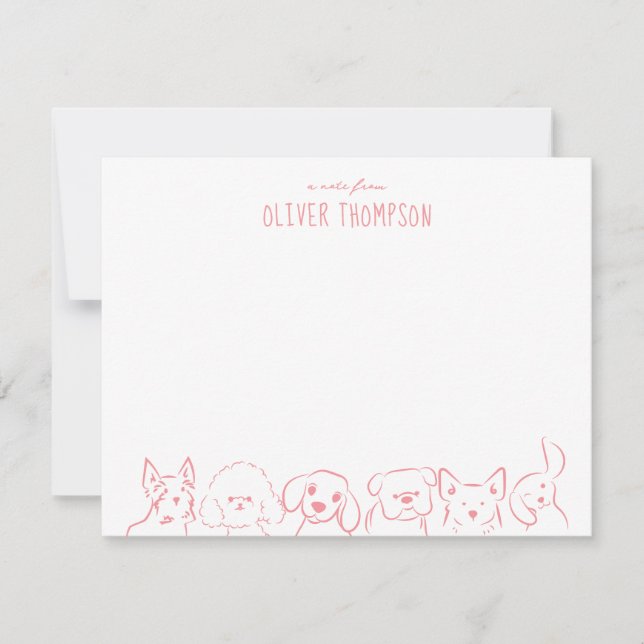 Blush A Note From Cute Dog Animal Sketch Note Card (Front)