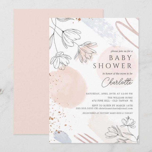 Blush Abstract Shapes Baby Shower Invitation (Front/Back)