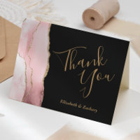 Blush Agate Gold Glitter Dark Wedding Thank You