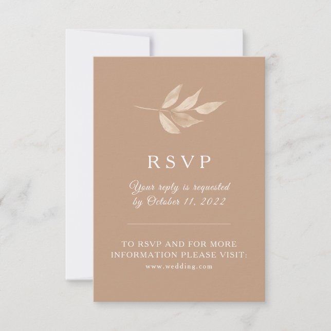Blush airy leaves. Modern Simple taupe wedding RSVP Card (Front)
