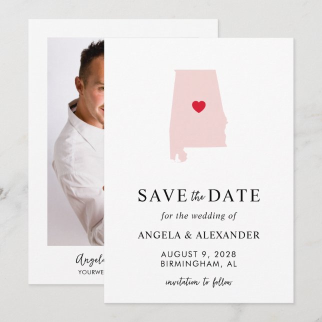 Blush Alabama Wedding Map Save The Date (Front/Back)