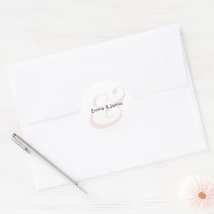 Blush Ampersand Wedding Monogram Envelope Classic Round Sticker