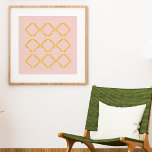 Blush and Amber Yellow Geometric Pattern Art Poster<br><div class="desc">A simple geometric pattern of triangles in golden amber yellow. The blush pink background can be changed to the colour of your choice by clicking the customize button.</div>