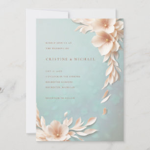 blush and aqua 3d floral wedding invitation
