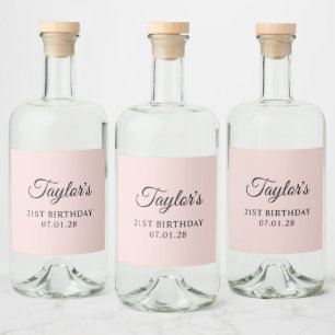 Blush and Black Elegant Script 21st Birthday Liquor Bottle Label