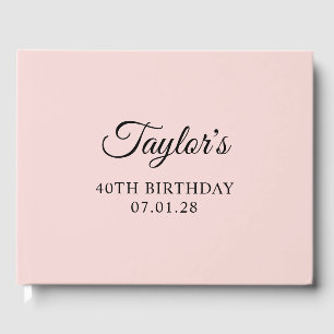 Blush and Black Elegant Script 40th Birthday Guest Book