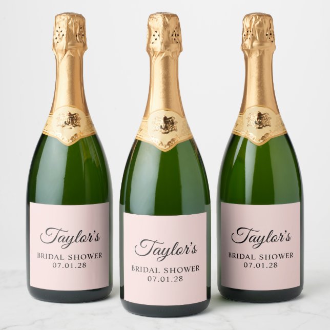 Blush and Black Elegant Script Bridal Shower Sparkling Wine Label (Bottles)