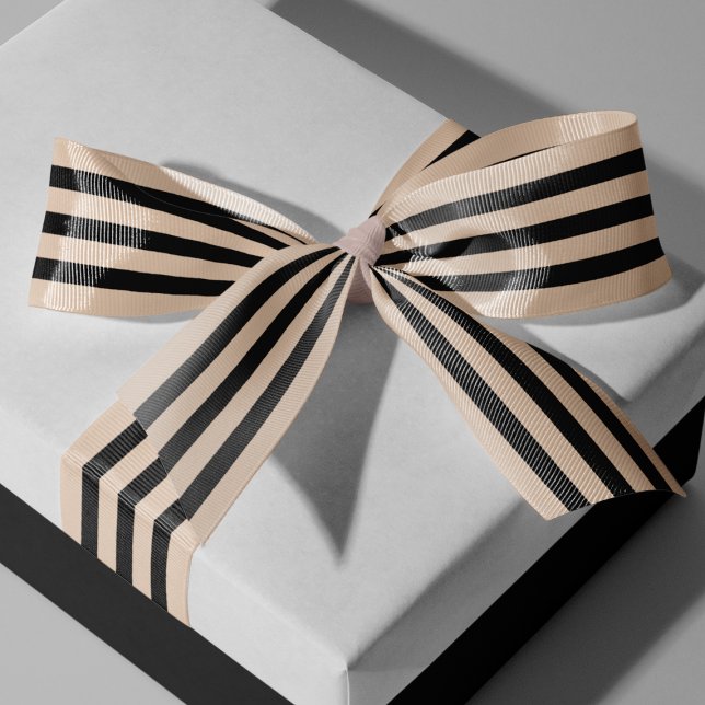 Blush And Black Stripes Colour FEDBC4 Grosgrain Ribbon (Blush And Black Stripes Color FEDBC4 Grosgrain Ribbon)