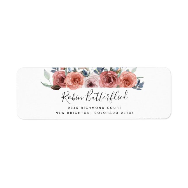 Blush and Blue Blissant Floral Adresse de retour (Devant)