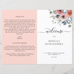 Blush and Blue Floral Quinceanera Program