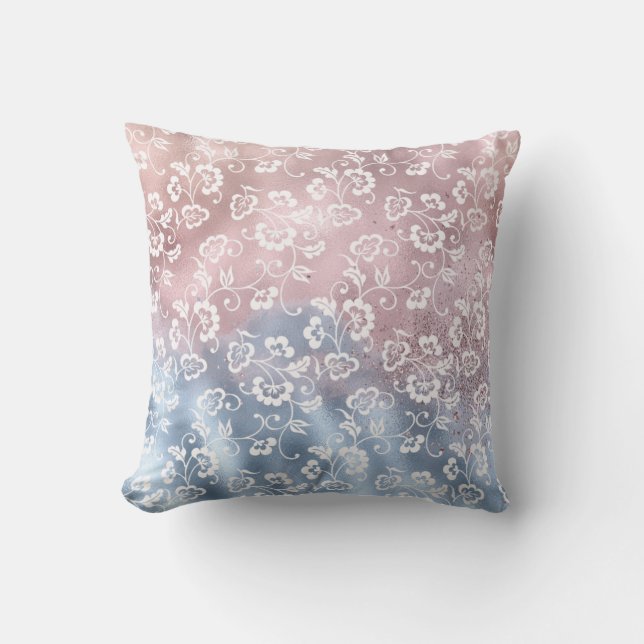 Blush and Blue Shimmer Throw Pillow (Front)