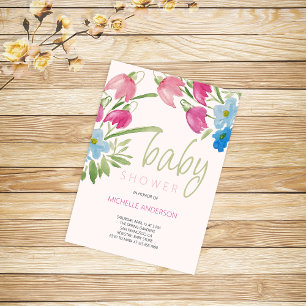 Blush And Blue Spring Baby Shower Invitation
