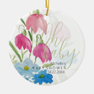 Blush And Blue Spring Watercolor Flowers Ceramic Ornament