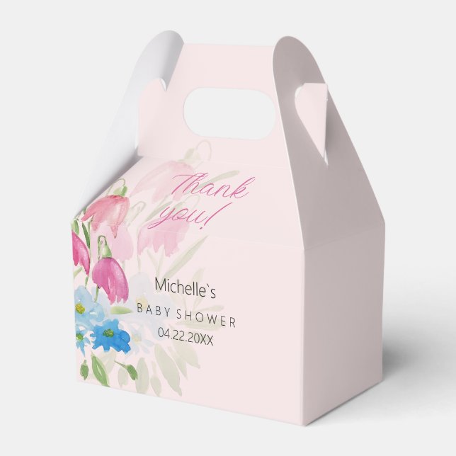 Blush And Blue Spring Watercolor Flowers Favor Box (Front Side)