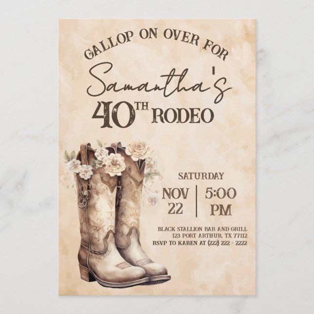 Blush and Boots 40th Rodeo Western Birthday Invitation (Front)