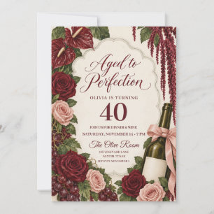 Blush and Burgundy aged to perfection Birthday Invitation